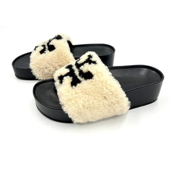 ✨ Tory Burch Faux-Shearling Double T Flatform Slides | NWT | Size 5 - Picture 5 of 15